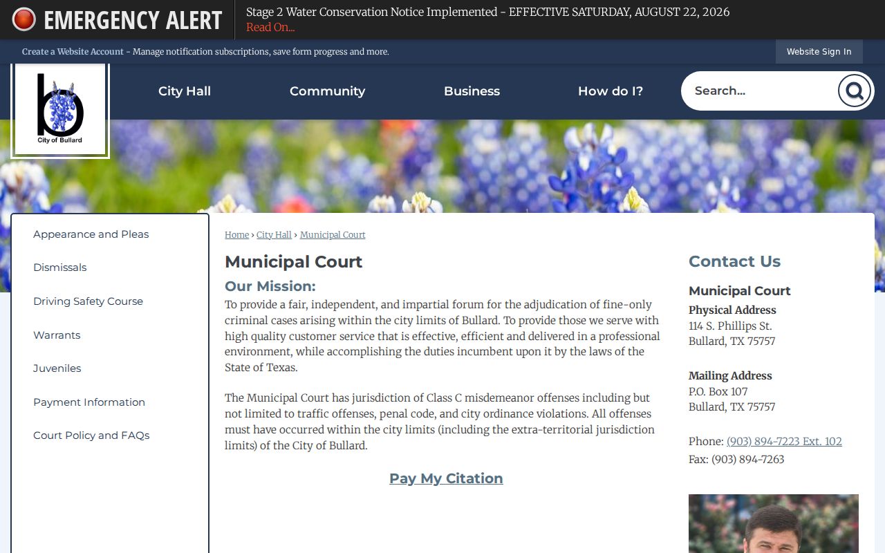 Bullard court records and Municipal Court jurisdiction contacts
